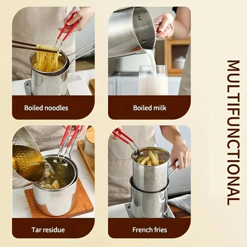 2Pcs/set Stainless Steel Deep Fryer With Frying Basket Multifunctional Small Pot Kitchen Specific Frying Chicken And Other Cooking ToolsS