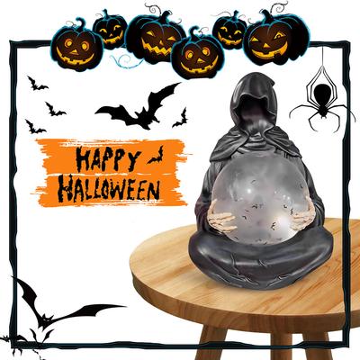 Grim Reaper Standbeeld met Vliegende Vleermuizen Kristallen Bol De Kristallen Bollen van de Doodsgod voor Boekenplank Halloween Standbeeld Decor