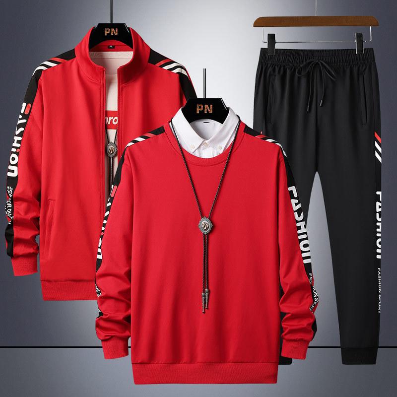 Herren Sportanzug Casual Stehkragen Cardigan Sportswear Dreiteiliges Set 