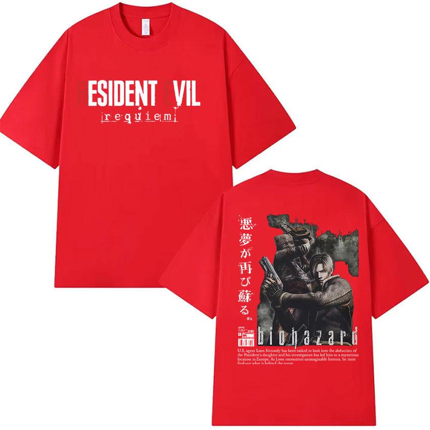 90s Vintage Resident Evil Leon Kennedy Graphic T Shirt Mens Cosplay Fashion Cotton Short Sleeve Tshirt Y2k Casual Streetwear