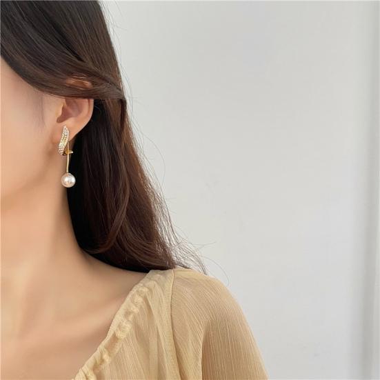 1 para kolczyków sztyftów Bling Cyrkonia Luksusowe Eleganckie Lśniące Kolczyki Wiszące ze Sztuczną Perłą