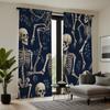 Set Of 2 Hd Halloween Skull Skeleton Green Leaf Curtain Black Tie Digital Printed Home Decor Style Decorate Living Ro Polyester