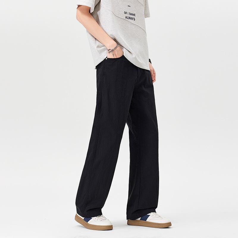 Summer thin quick-drying casual pants men's straight loose new American trendy brand vertical ice silk wide-leg trousers