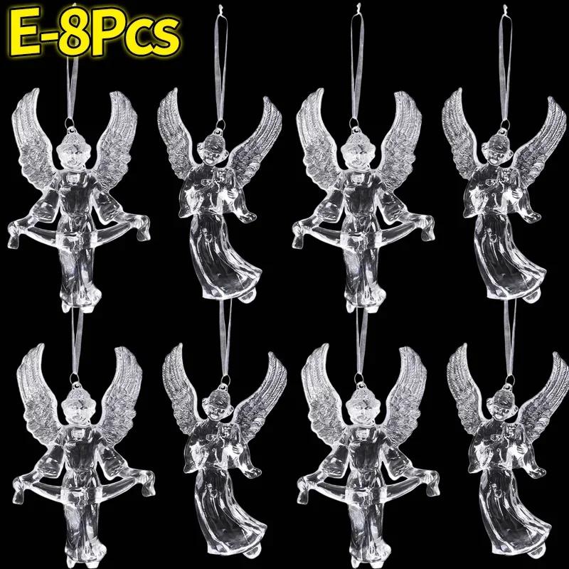 Clear Crystal Snowflake Icicle Pendants Acrylic Christmas Tree Ornaments Holiday New Year Home Party Hanging Decoration Supplies