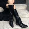 Fashion Wasteland Punk Style Gothic Black Vintage Motorcycles Boots for Women Pointy Toe Rivets Western Boot Shoes