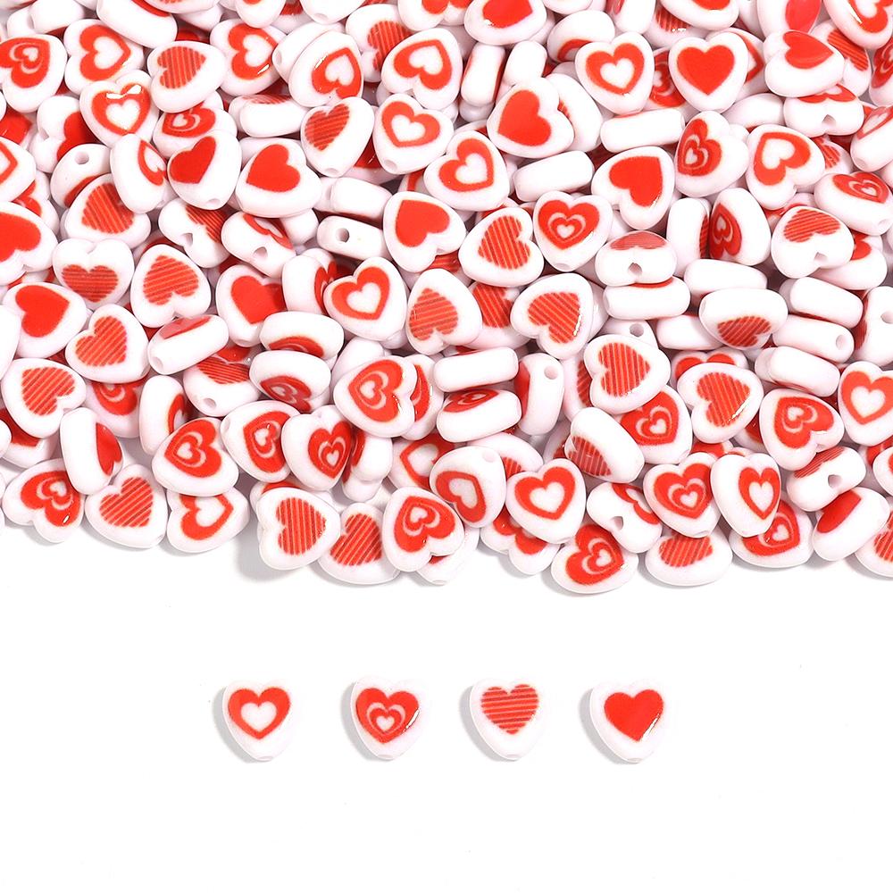 100pcs/lot Acrylic Heart Beads Red Series 8mm Spacer Loose Love Bead for Jewelry Making DIY Necklace Bracelet Accessories