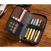 HIMHERCOM Pencil Zipper Pencil Case with Fixed Small Item Large Fountain Pen Retro Fountain Pen Genuine Pencil High School Pen Unisex Case, Leather,