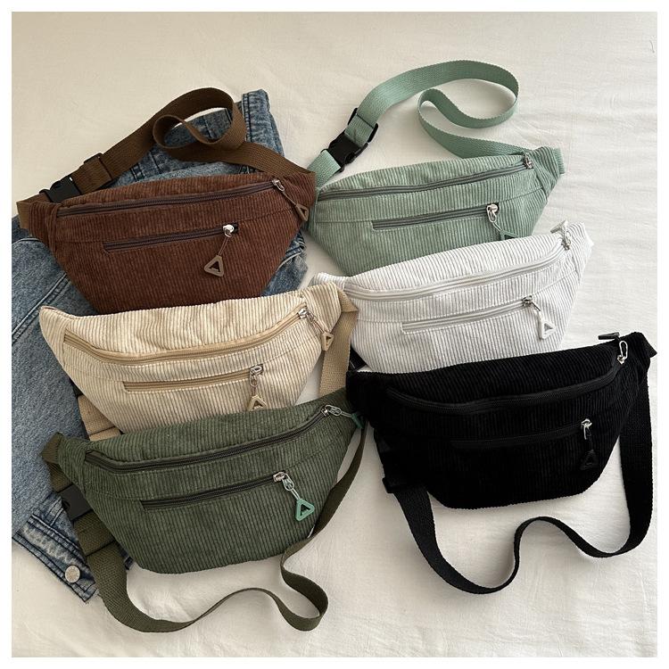 Bolso de Pecho de Pana Bolso de Cintura Retro Pequeño Fresco Estilo Coreano Bolso Simple Casual Bolso Ligero de Pana