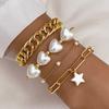 4Pcs/Set Vintage Baroque Love Heart Shape Imitation Pearl Hip Hop Peach Heart Bracelet Set Combination Bracelet Zircon Gifts