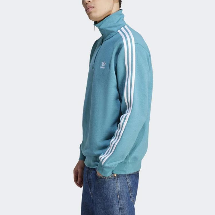 Adidas Originals Three Stripes Color Block Logo Stand Collar Long Sleeve Sweatshirt Men Sweatshirt Blue IL2499