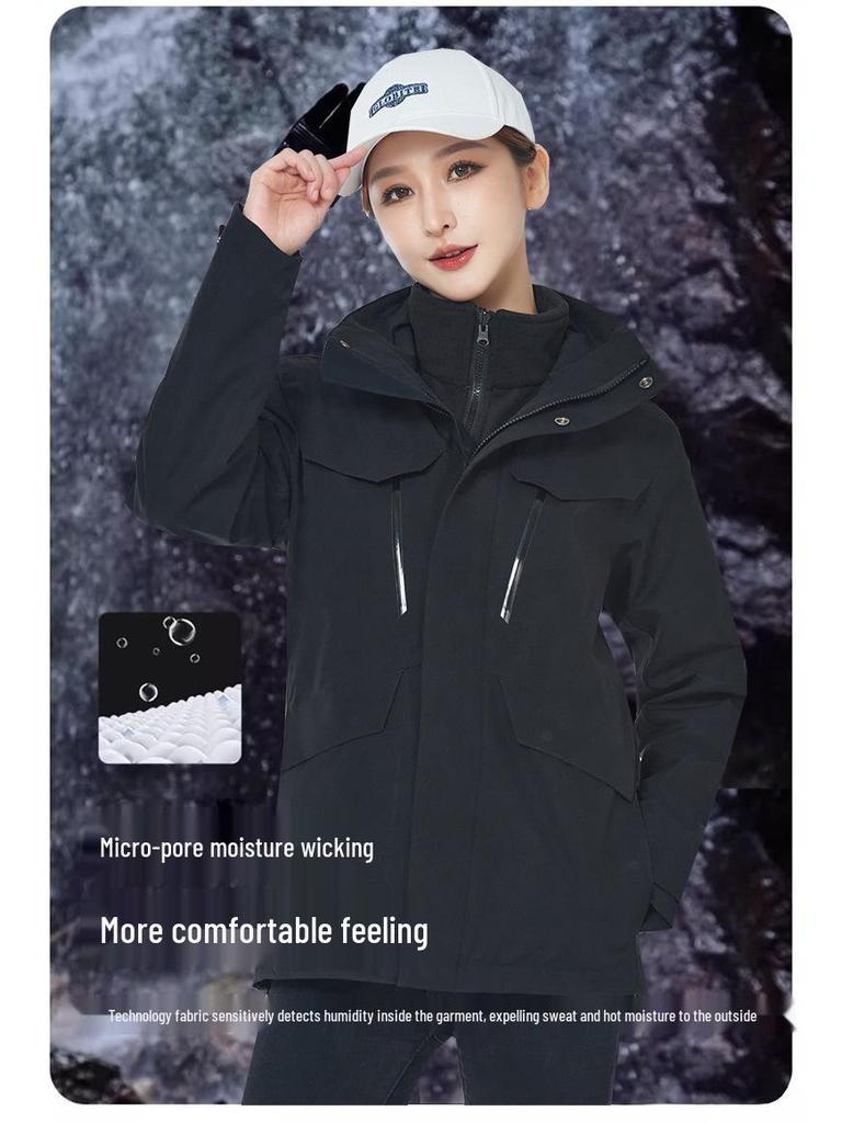 Unisex 2023 Autumn/Winter Outdoor Windbreaker, Three-in-One Detachable Design, Windproof, Waterproof, Taped Seams.