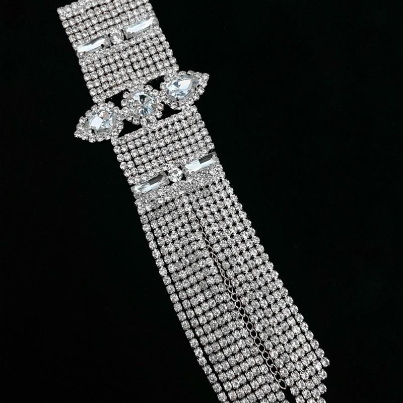 Luxury Multi-Row Rhinestone Water Droplets Shiny Long Tassel Stage Catwalk Big Bracelet Bracelet Accessories Women