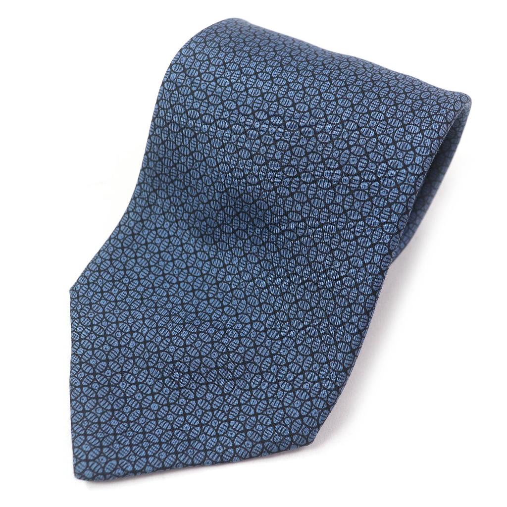 Excellent HERMES Tie Geometric All-over Wide Tie Blue Silk Mens 7695 OA Used