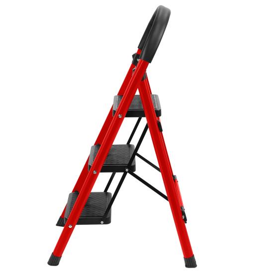 Vertical Ladder Step Ladder, 3 Folding Stool, Multi-Purpose Collapsible for Three Home or RV Outdoor Work, Heavy Duty 330 lbs Load (White, Red)