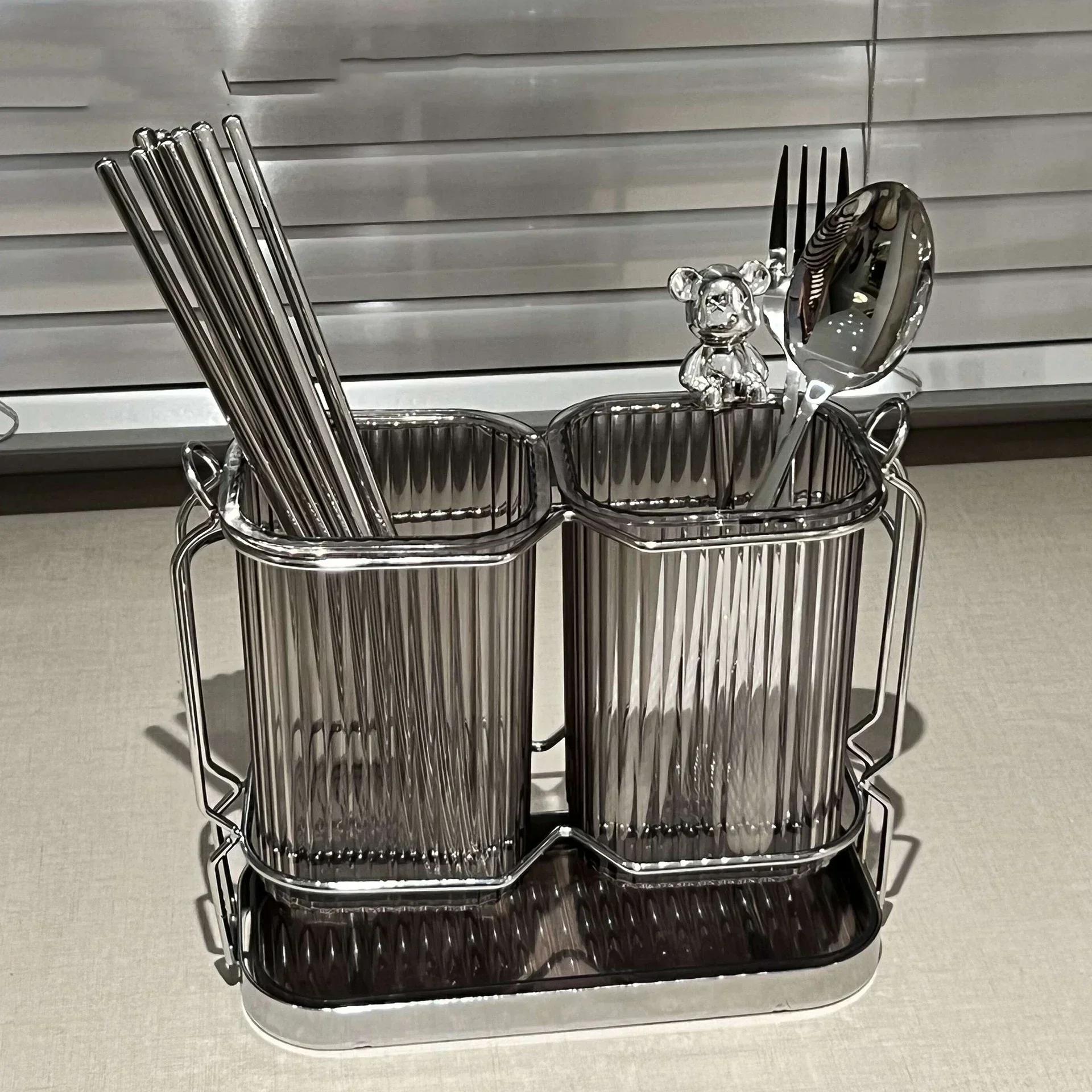 

Кухонний органайзер для столових приборів Легкий розкішний тримач для ложки для паличок для їжі з нержавіючої сталі Сушильник для посуду Органайзер для кухонних аксесуарів срібло сірий колір