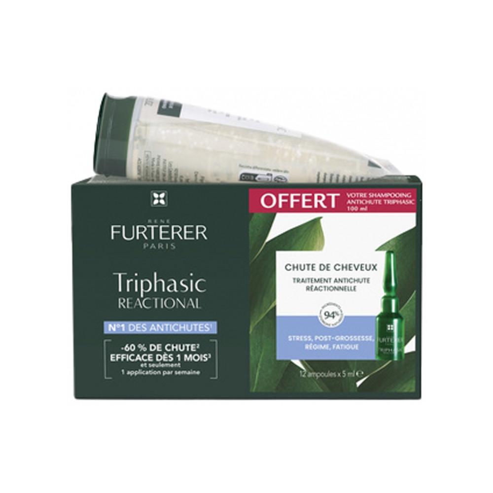 

René Furterer Triphasic Reactional Anti Hair Loss Treatment 12 флаконов и бесплатный стимулирующий шампунь 100 мл