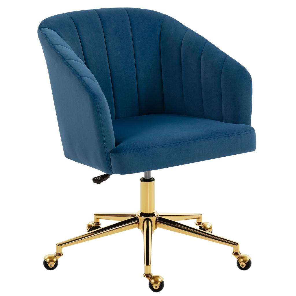 Office Chair With Velvet Wheels Padded Backrest Adjustable Height High Resilience Foam Blue