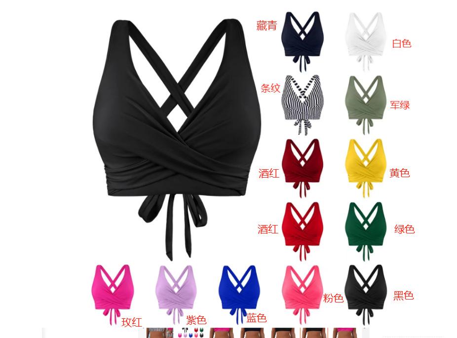

Swimsuit split bikini solid color cross strap high waist sexy top XXL grass зелений колір
