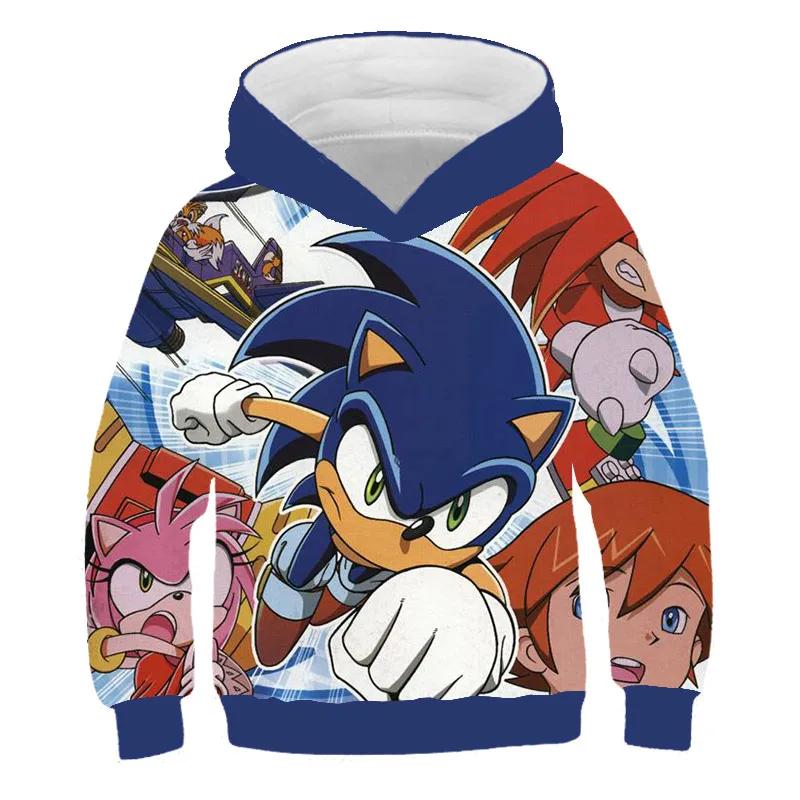 2026 Sonic 2 Ubrania Dziecięce Moda Bluza Z Kapturem Dla Dzieci Chłopcy Dziewczynki Dzieci Jesień Długi Rękaw Drukowane Bluzy Anime Fajne Koszulki