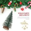 Mini Christmas Trees Artificial Pine Tabletop Decor Snow Top Dark Green Silver White Wood Base Xmas Party Decoration Decoration