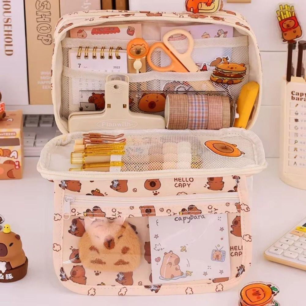 Multi Layer Pen Bag Capybara Stationery Organizer New Stationery Storage Bag School Office