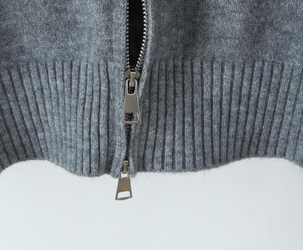 French-Style Faux Fur Collar Zipper Cardigan - Women's Autumn/Winter Sweater