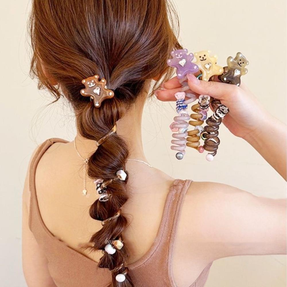 

High Elastic Phone Line Hair Loop Spiral Coil Cartoon Head Rope Ponytail Women