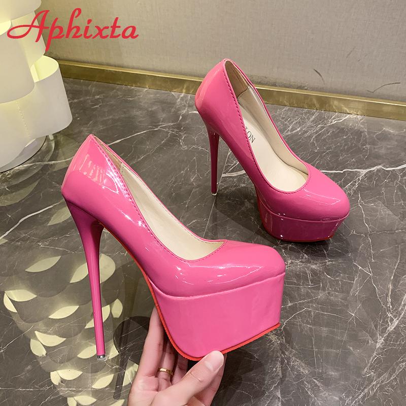 Fashion Aphixta New 5.5cm Platform Heels Sexy Pointed Toe Red Sole 16.5cm  Wedding Shoes Naked Black Disco Party Heels Pumps