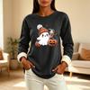 Women's -Lined Long Sleeve Round Neck Sweatshirt with Halloween Print for Winter Casual Wear