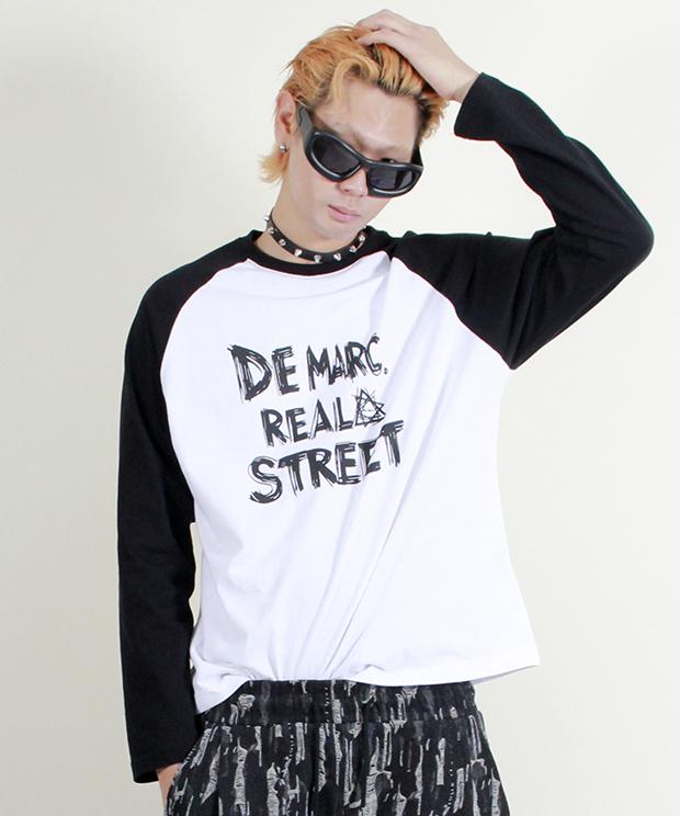 Deumakeu Text Raglan Color Block Long Sleeve T-Shirt Black & White