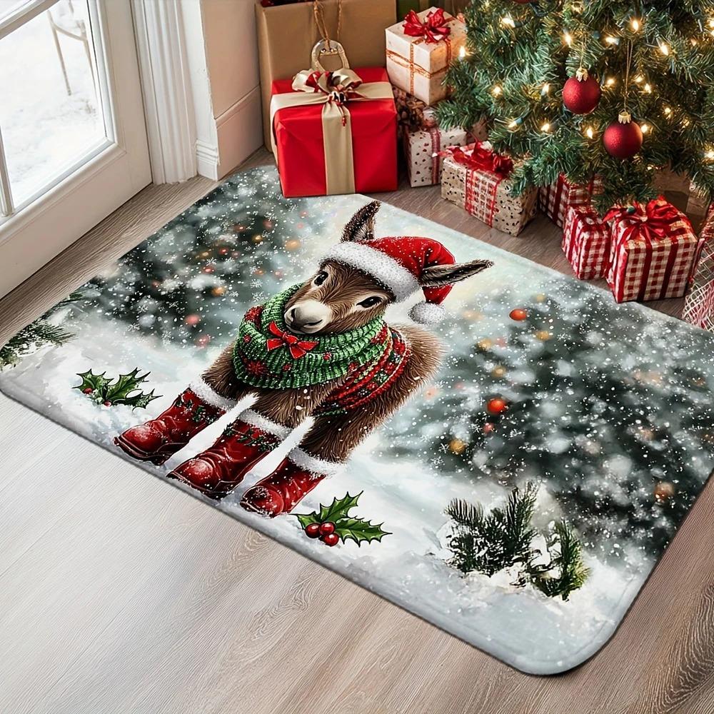 1 Stück Weihnachts-Schneemann Flamingo Fußmatte , Feiertags-Innen- und Außenbereich Hintere Vordertür Willkommensmatte Winter-Fußmatte.