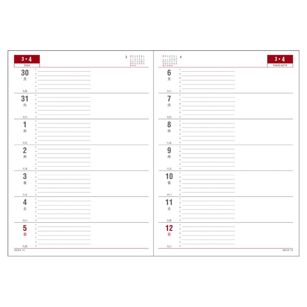 Daigo 2026 Terminplaner, Start März 2026, Wöchentlich, 2-Wochen-Übersicht, B5, Schwarz, E1127,