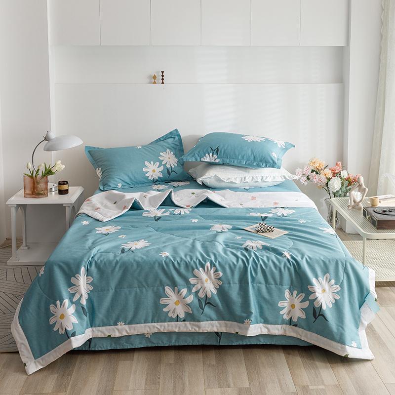 Bohemian Style Flower Leaves Summer Quilt 100% Cotton Skin-friendly Soft Breathable Air Conditioning Thin Quilt Machine Washable