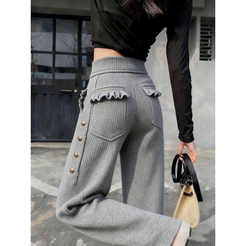 

Women s Gray High-Waisted Wide-Leg Pants - 2025 Winter Thickened Drape Slimming Casual Style XL (Recommended for 110-125 lbs)