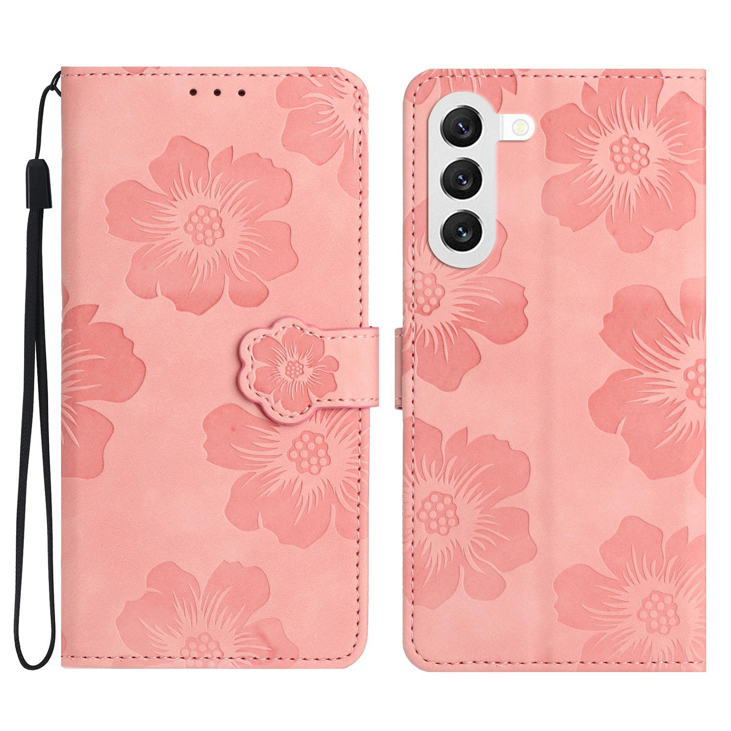 

For Samsung Galaxy S23 Flowers Imprinted Leather Phone Case Stand Wallet Drop-proof Shell Pink
