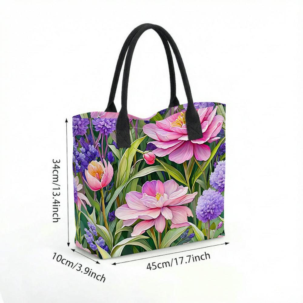 Floral Printed Women Tote Bag Fashion Large Capacity Canvas Shoulder Bag for Daily Shopping