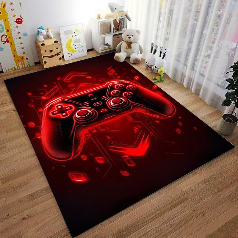 Gaming Controller Design Carpet with Red Digital Glow Pattern Suitable for Use As an Anti-slip for Living Room Bedroom Sofas