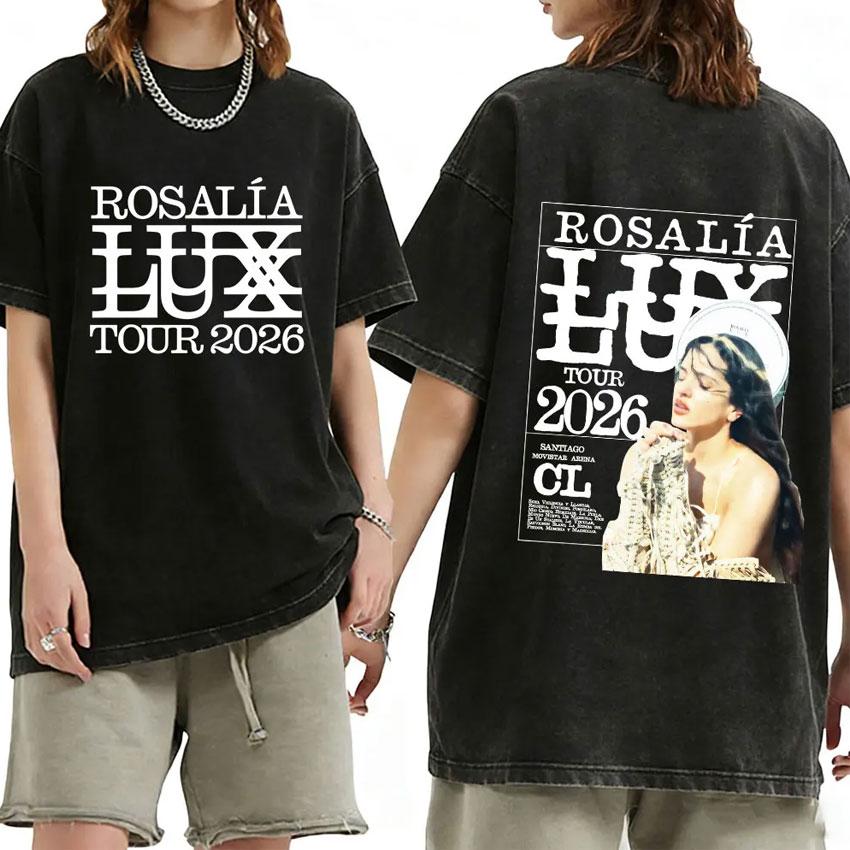 

Vintage Washed Rosalia Lux Album Double Sided Print T Shirt Unisex Women Hip Hop Loose Fashion Clothing Short Sleeve Tshirts S
