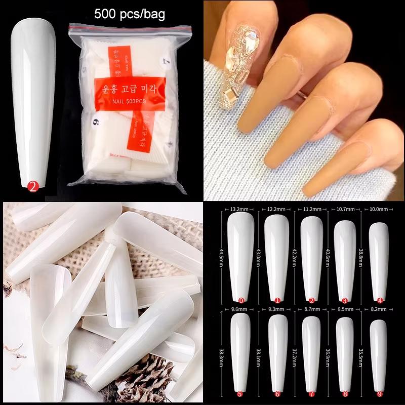 500pcs/bag Coffin False Nail Tips Clear Ballerina Stiletto Rounded Square Acrylic Fake Nails Extension System UV Gel Manicure