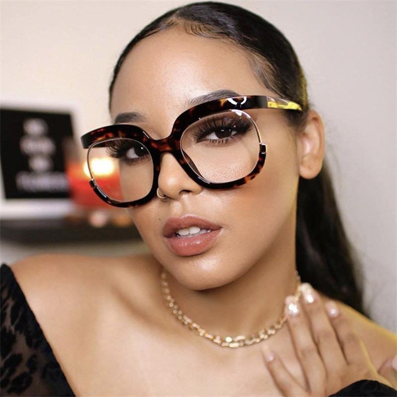 Leopard Print Red Oversized Square Reading Glasses Women Anti Blue Light  Fashion Computer Eyeglasses Frame Vision Distance