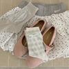 Fresh and Light Feminine Floral-patterned Cotton Summer Short Bootleg Socks with Rolled Edges, Paired with Small Leather Shoes