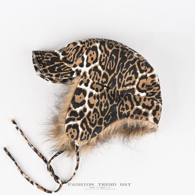 Unisex Fuzzy Leopard Print Beanie Hat With Ear Flaps Winter Warm Outdoor Cycling Cap
