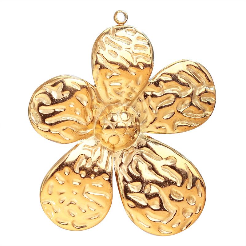 18K Gold Stainless Steel Flower Pendant Necklace & Earrings Set