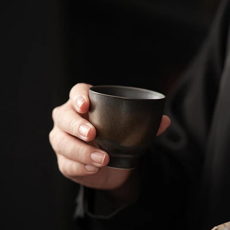 Japanese Style Handmade Retro Stoneware Tea Cup Ceramic Kung Fu Tea Cup Fragrance-Smelling Cup Small Single Cup Teacup Bowl Mug