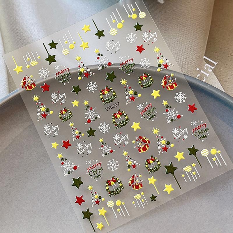 5D Winter Christmas Nail Stickers Colorful Star Garland Bells Snowflake Nail Art Decal Manicure Decorations