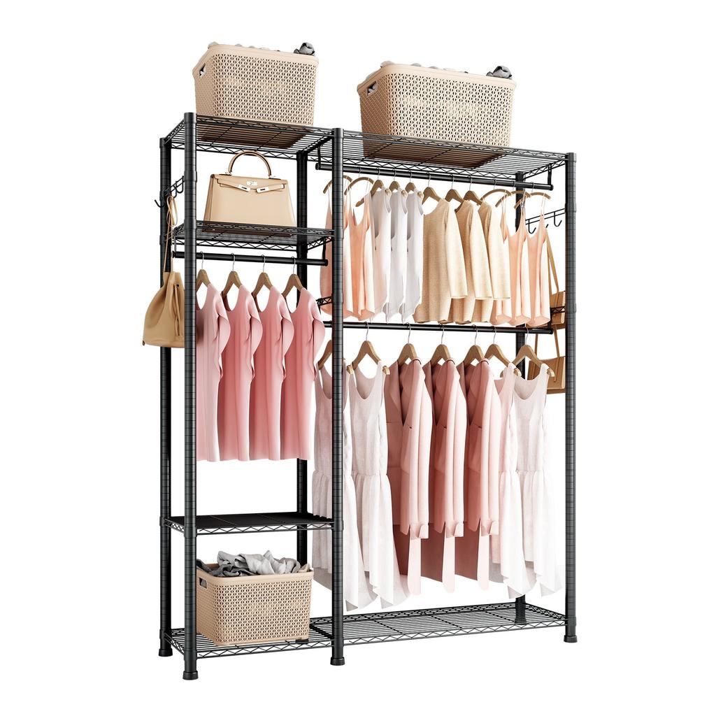 VEVOR Clothing Garment Rack, Heavy Duty Clothes Rack, 6 Adjustable Tiers Clothes Racks with Steel Frame