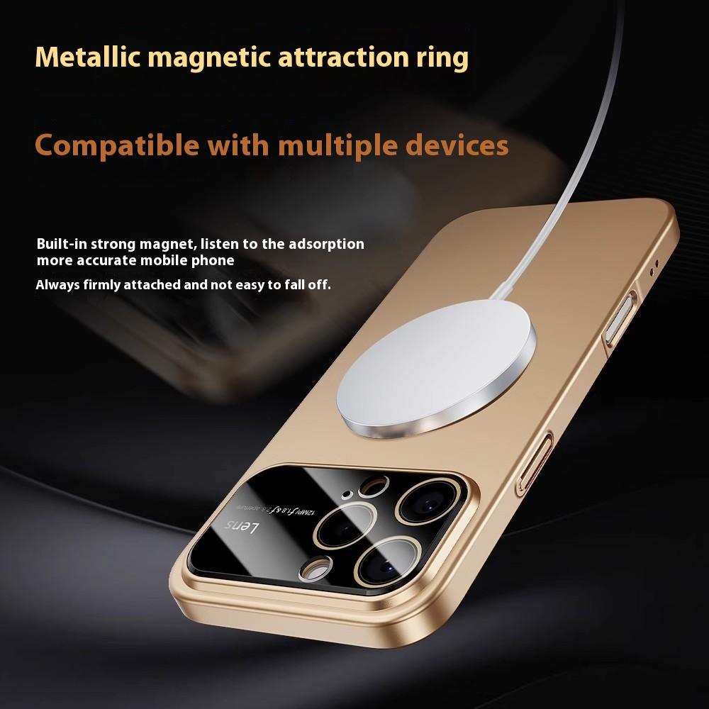 For iPhone 16 Pro Magnetic Case Large View Window Matte PC Phone Back Cover with Lens Film