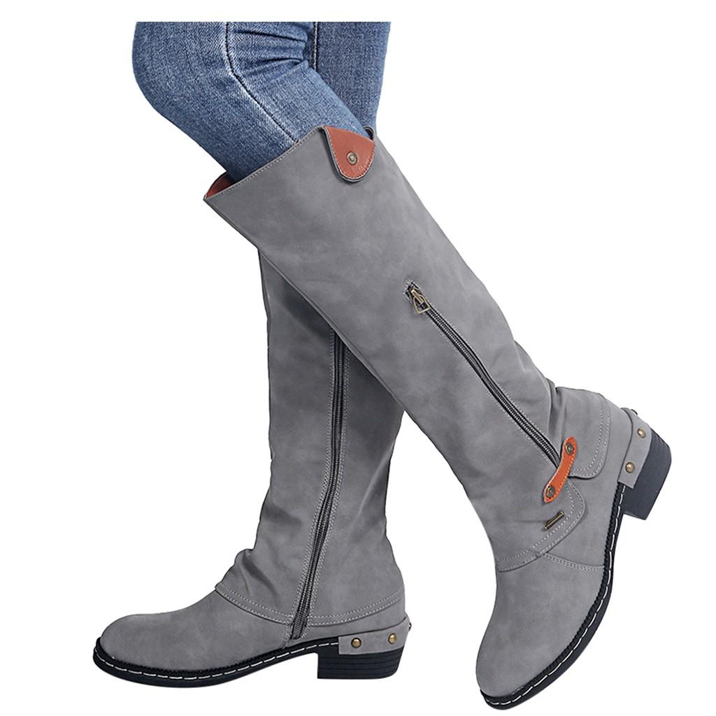 Женские однотонные высокие сапоги на квадратном каблуке с застежкой-молнией — фото 6