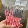 5Pcs 2 Way Silicone Acrylic Nail Brushes Dual-Ended Carving Dotting Tips for UV Gel Stainless Steel Dotting Pens Painting Tools