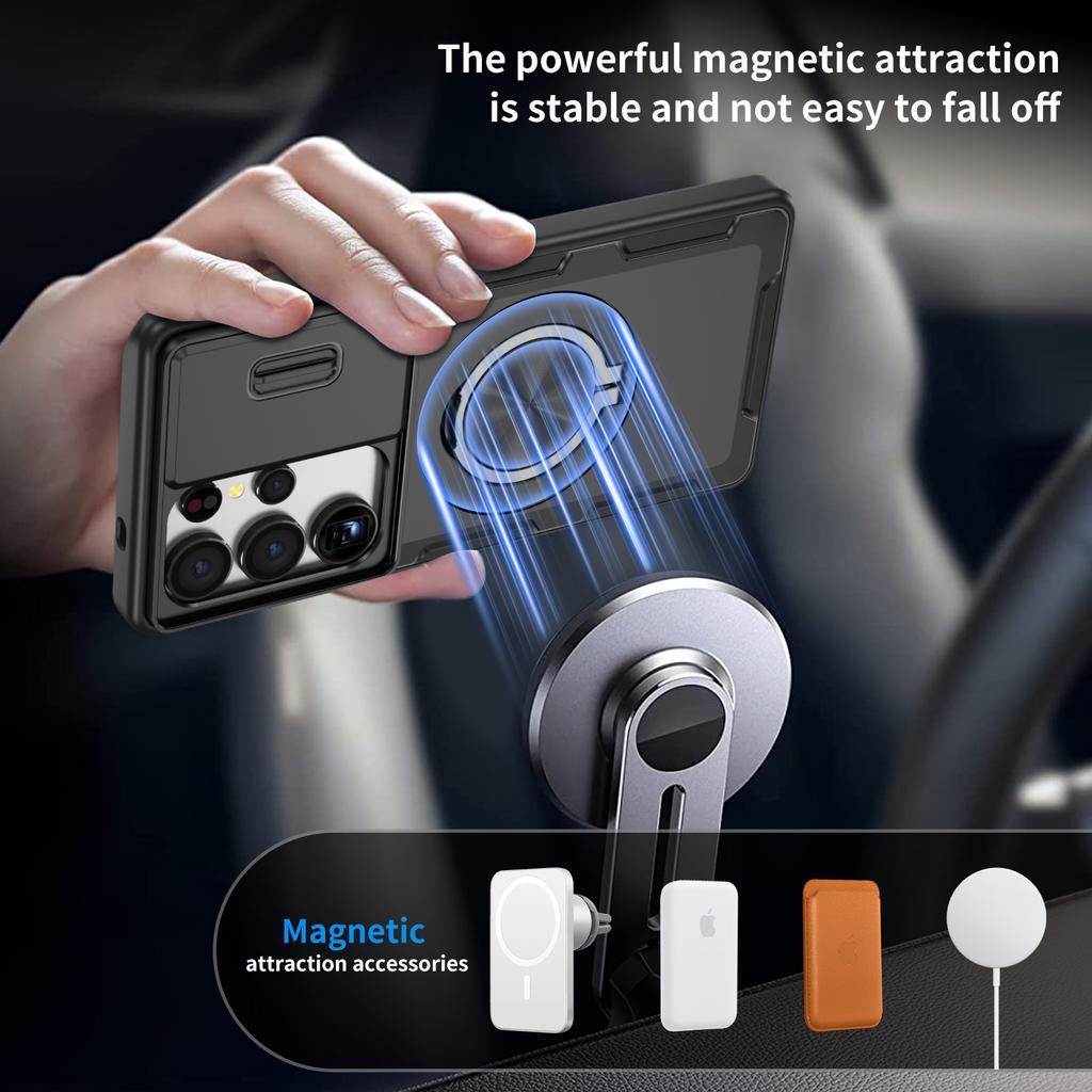 Shock Proof Slide Lens Magnetic Case for Samsung Galaxy S25 Ultra S26 Plus S24 A17 5G A56 A36 A16 A26 Kickstand Ring Cover